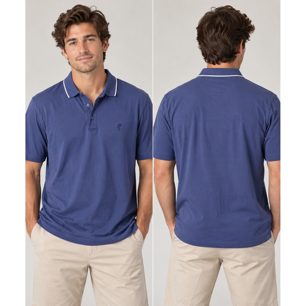 Ashworth Mens L The O.G. Polo Navy Blue Golf Shirt Tipped Collar Preppy Classic
